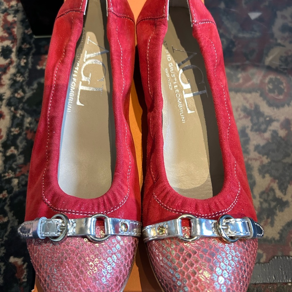 AGL Red and Silver Flats with Buckle Detail- NIB